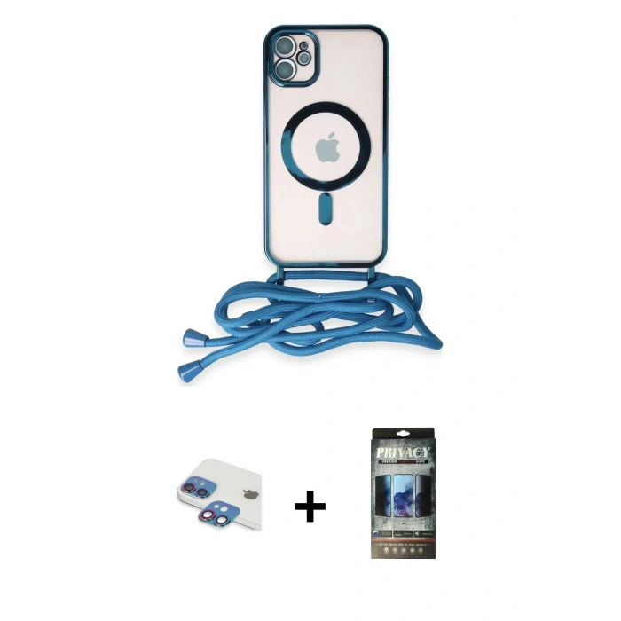 MARSİLYAN™- iPhone 11 Kılıf Eksen Özel Seri - Siyah 34D Hayalet Izgaralı Cam + Pers Alüminyum Kamera Lens - GI