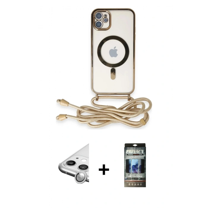 MARSİLYAN™- iPhone 11 Kılıf Eksen Özel Seri - Siyah 34D Hayalet Izgaralı Cam + Raze Metal Kamera Lens - GS