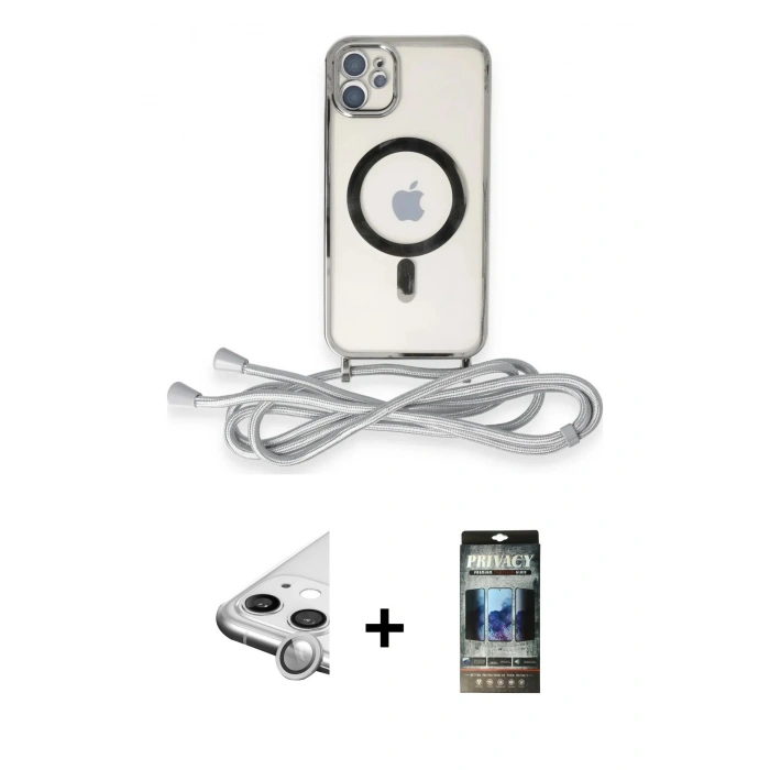 MARSİLYAN™- iPhone 11 Kılıf Eksen Özel Seri - Siyah 34D Hayalet Izgaralı Cam + Raze Metal Kamera Lens - GS