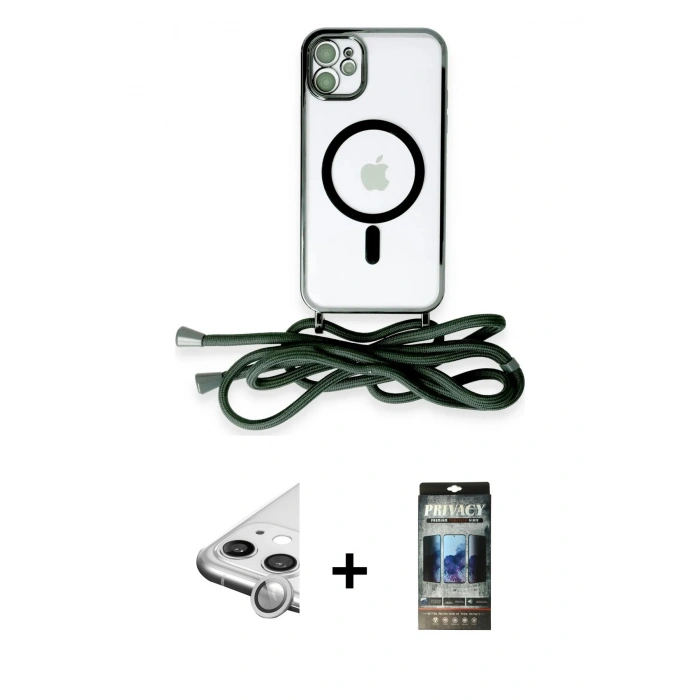 MARSİLYAN™- iPhone 11 Kılıf Eksen Özel Seri - Siyah 34D Hayalet Izgaralı Cam + Raze Metal Kamera Lens - GS