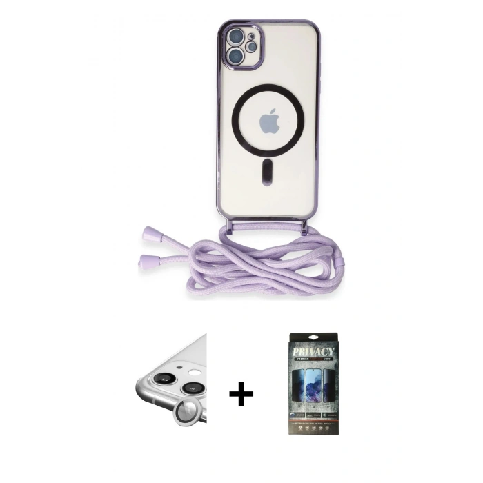 MARSİLYAN™- iPhone 11 Kılıf Eksen Özel Seri - Siyah 34D Hayalet Izgaralı Cam + Raze Metal Kamera Lens - GS