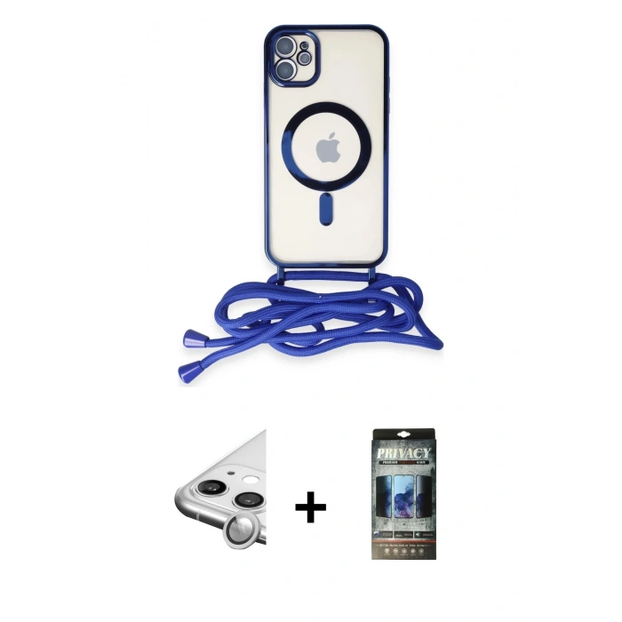 MARSİLYAN™- iPhone 11 Kılıf Eksen Özel Seri - Siyah 34D Hayalet Izgaralı Cam + Raze Metal Kamera Lens - GS