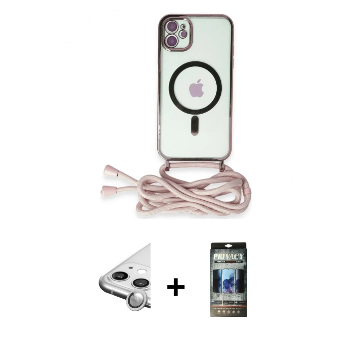 MARSİLYAN™- iPhone 11 Kılıf Eksen Özel Seri - Siyah 34D Hayalet Izgaralı Cam + Raze Metal Kamera Lens - GS