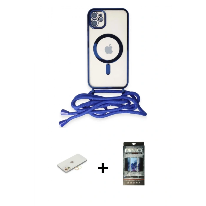 MARSİLYAN™- iPhone 11 Kılıf Eksen Özel Seri - Siyah 34D Hayalet Izgaralı Cam + Renkli Kamera Lens Koruma Cam - SI