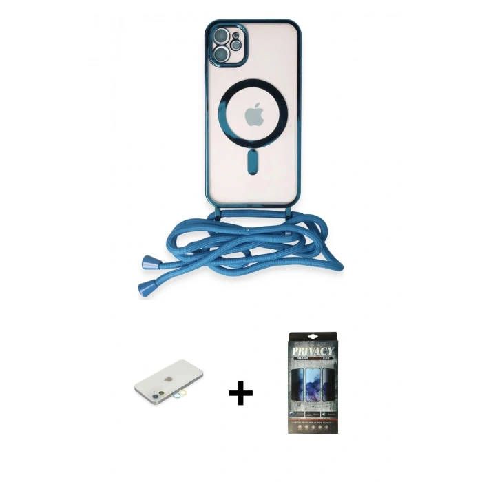 MARSİLYAN™- iPhone 11 Kılıf Eksen Özel Seri - Siyah 34D Hayalet Izgaralı Cam + Renkli Kamera Lens Koruma Cam - SI