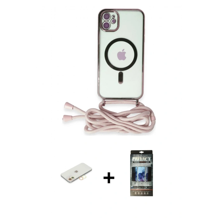 MARSİLYAN™- iPhone 11 Kılıf Eksen Özel Seri - Siyah 34D Hayalet Izgaralı Cam + Renkli Kamera Lens Koruma Cam - SI