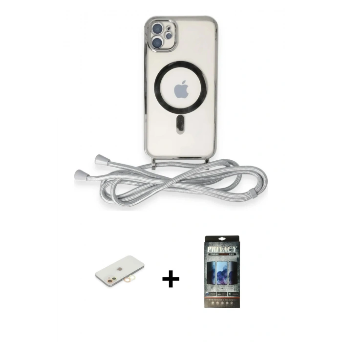 MARSİLYAN™- iPhone 11 Kılıf Eksen Özel Seri - Siyah 34D Hayalet Izgaralı Cam + Renkli Kamera Lens Koruma Cam - SI