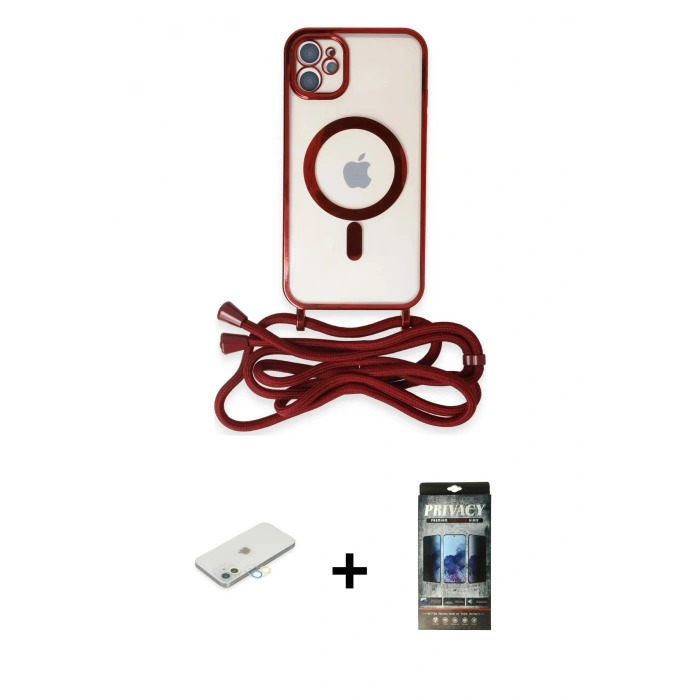 MARSİLYAN™- iPhone 11 Kılıf Eksen Özel Seri - Siyah 34D Hayalet Izgaralı Cam + Renkli Kamera Lens Koruma Cam - SI
