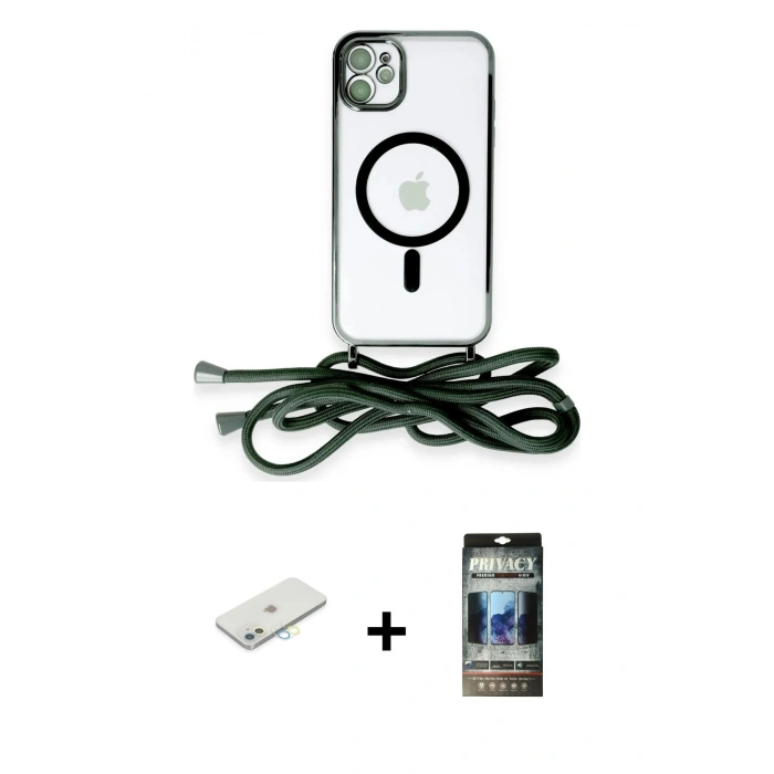 MARSİLYAN™- iPhone 11 Kılıf Eksen Özel Seri - Siyah 34D Hayalet Izgaralı Cam + Renkli Kamera Lens Koruma Cam - SI