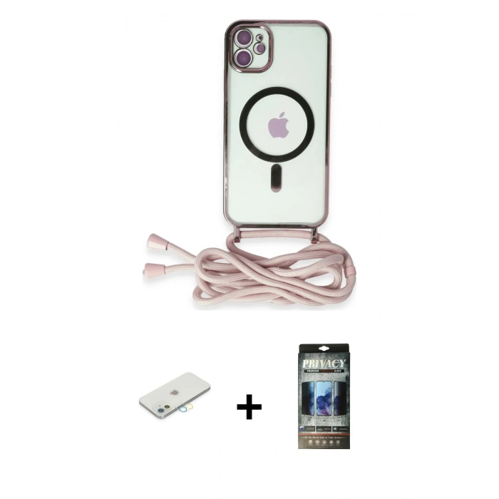 MARSİLYAN™- iPhone 11 Kılıf Eksen Özel Seri - Siyah 34D Hayalet Izgaralı Cam + Renkli Kamera Lens Koruma Cam - SI