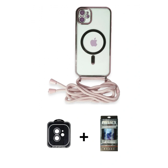 MARSİLYAN™- iPhone 11 Kılıf Eksen Özel Seri - Siyah 34D Hayalet Izgaralı Cam + PVD Metal Kamera Lens - SH