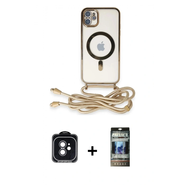 MARSİLYAN™- iPhone 11 Kılıf Eksen Özel Seri - Siyah 34D Hayalet Izgaralı Cam + PVD Metal Kamera Lens - SH
