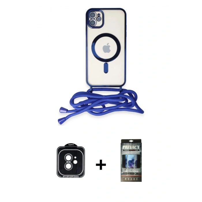 MARSİLYAN™- iPhone 11 Kılıf Eksen Özel Seri - Siyah 34D Hayalet Izgaralı Cam + PVD Metal Kamera Lens - SH