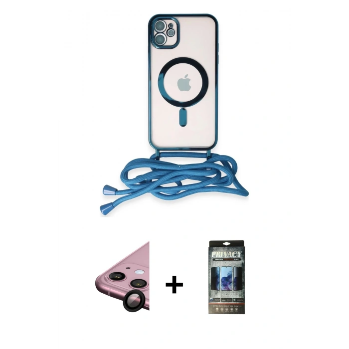 MARSİLYAN™- iPhone 11 Kılıf Eksen Özel Seri - Siyah 34D Hayalet Izgaralı Cam + Raze Metal Kamera Lens - SH