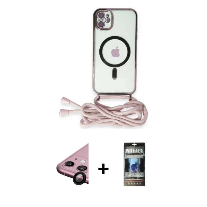 MARSİLYAN™- iPhone 11 Kılıf Eksen Özel Seri - Siyah 34D Hayalet Izgaralı Cam + Raze Metal Kamera Lens - SH