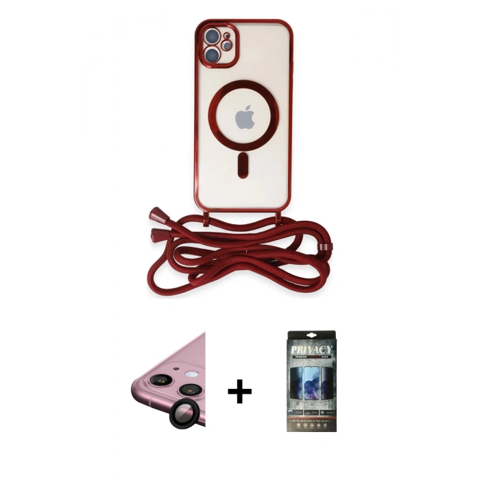 MARSİLYAN™- iPhone 11 Kılıf Eksen Özel Seri - Siyah 34D Hayalet Izgaralı Cam + Raze Metal Kamera Lens - SH
