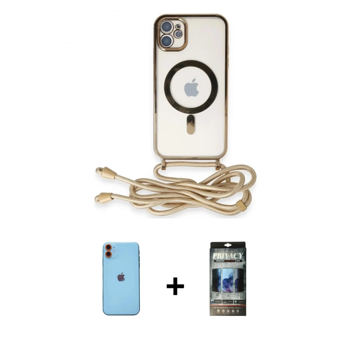 MARSİLYAN™- iPhone 11 Kılıf Eksen Özel Seri - Siyah 34D Hayalet Izgaralı Cam + Neon Fosforlu Kamera Lens - TU