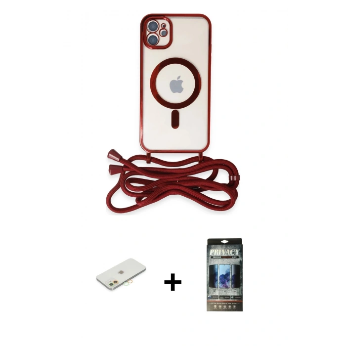 MARSİLYAN™- iPhone 11 Kılıf Eksen Özel Seri - Siyah 34D Hayalet Izgaralı Cam + Renkli Kamera Lens Koruma Cam - TU