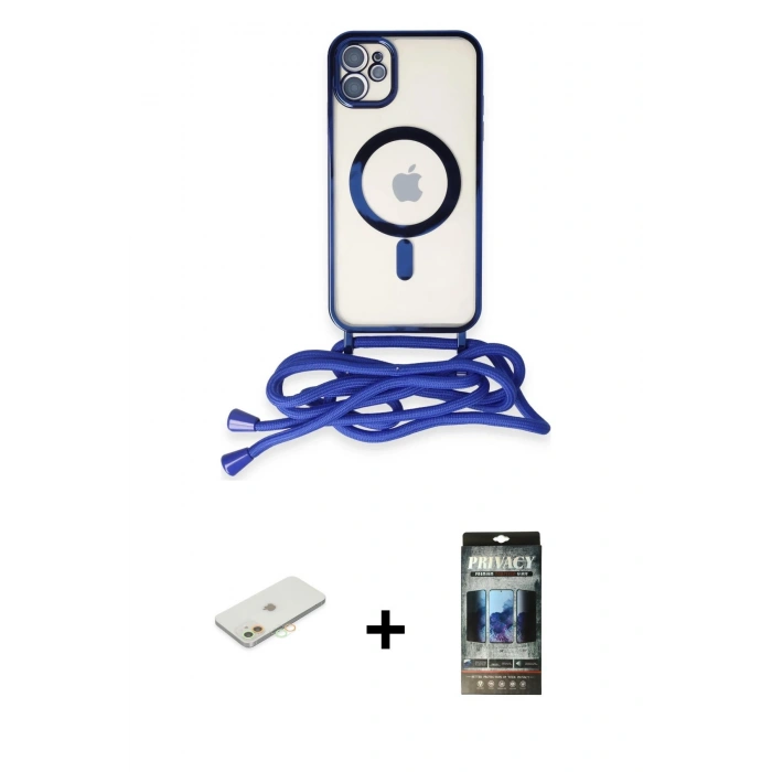 MARSİLYAN™- iPhone 11 Kılıf Eksen Özel Seri - Siyah 34D Hayalet Izgaralı Cam + Renkli Kamera Lens Koruma Cam - TU