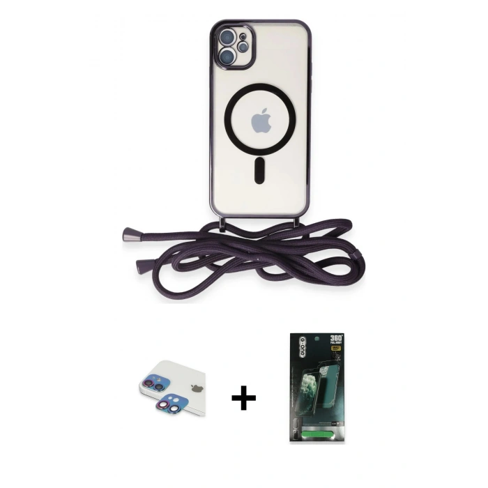 MARSİLYAN™- iPhone 11 Kılıf Eksen Özel Seri - Siyah 360 Mat Full Body Arka Koruyucu + Pers Alüminyum Kamera Lens - GI