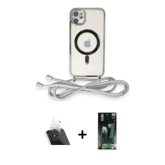 MARSİLYAN™- iPhone 11 Kılıf Eksen Özel Seri - Siyah 360 Mat Full Body Arka Koruyucu + Kamera Lens Koruma Cam - SF