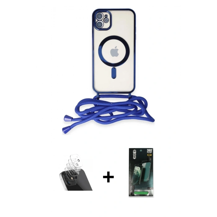 MARSİLYAN™- iPhone 11 Kılıf Eksen Özel Seri - Siyah 360 Mat Full Body Arka Koruyucu + Kamera Lens Koruma Cam - SF