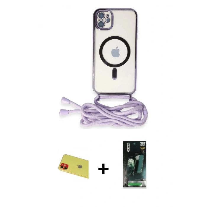 MARSİLYAN™- iPhone 11 Kılıf Eksen Özel Seri - Siyah 360 Mat Full Body Arka Koruyucu + Rainbow Kamera Lens Koruma Cam - KI