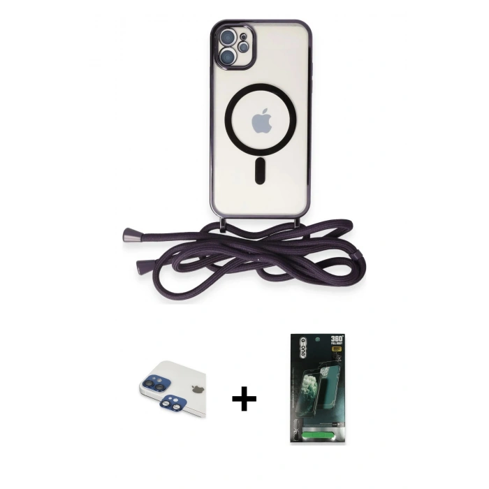 MARSİLYAN™- iPhone 11 Kılıf Eksen Özel Seri - Siyah 360 Mat Full Body Arka Koruyucu + Pers Alüminyum Kamera Lens - LT