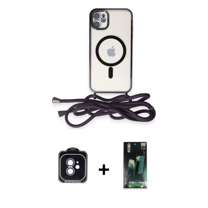 MARSİLYAN™- iPhone 11 Kılıf Eksen Özel Seri - Siyah 360 Mat Full Body Arka Koruyucu + PVD Metal Kamera Lens - MI