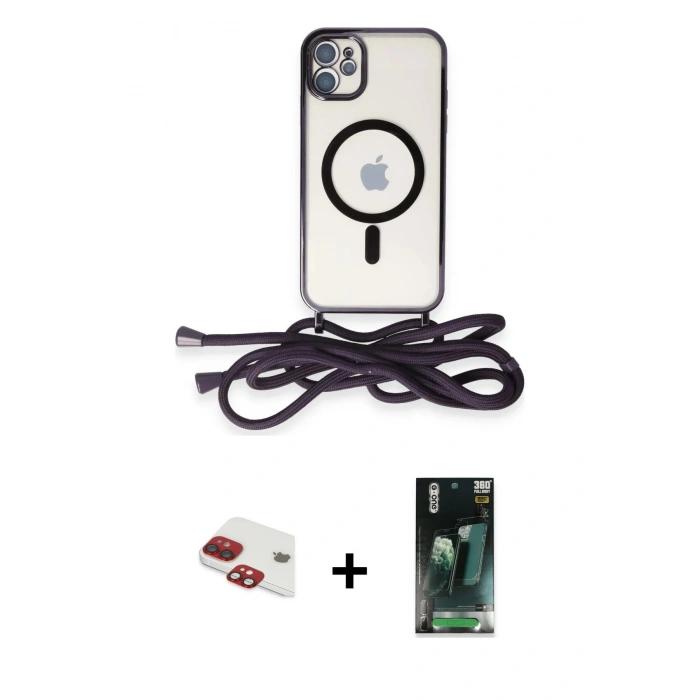 MARSİLYAN™- iPhone 11 Kılıf Eksen Özel Seri - Siyah 360 Mat Full Body Arka Koruyucu + Pers Alüminyum Kamera Lens - KI