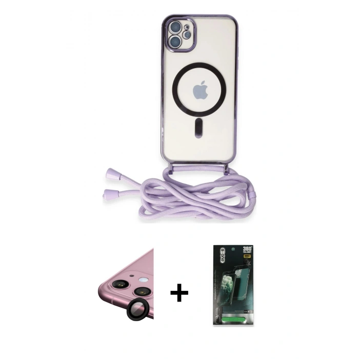 MARSİLYAN™- iPhone 11 Kılıf Eksen Özel Seri - Siyah 360 Mat Full Body Arka Koruyucu + Raze Metal Kamera Lens - SH