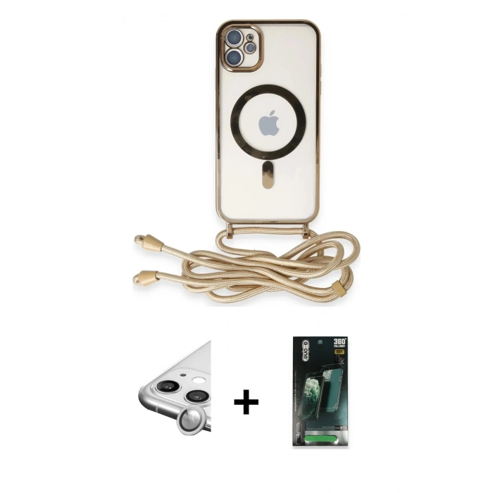MARSİLYAN™- iPhone 11 Kılıf Eksen Özel Seri - Siyah 360 Mat Full Body Arka Koruyucu + Raze Metal Kamera Lens - GS