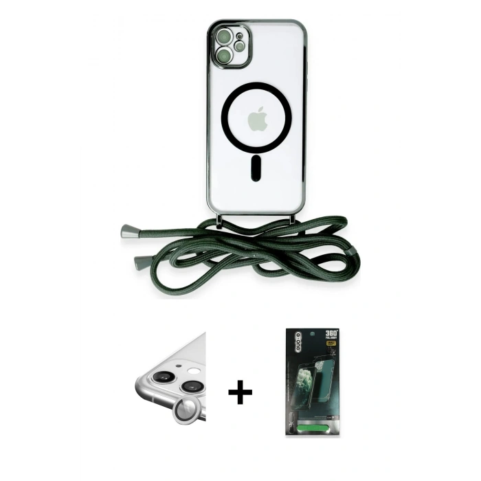 MARSİLYAN™- iPhone 11 Kılıf Eksen Özel Seri - Siyah 360 Mat Full Body Arka Koruyucu + Raze Metal Kamera Lens - GS