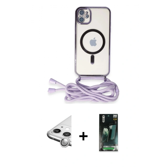 MARSİLYAN™- iPhone 11 Kılıf Eksen Özel Seri - Siyah 360 Mat Full Body Arka Koruyucu + Raze Metal Kamera Lens - GS