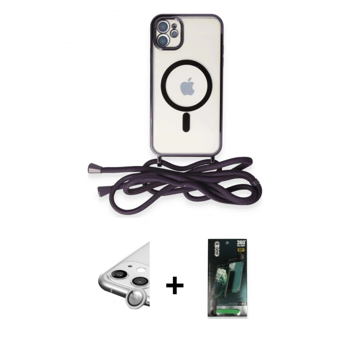 MARSİLYAN™- iPhone 11 Kılıf Eksen Özel Seri - Siyah 360 Mat Full Body Arka Koruyucu + Raze Metal Kamera Lens - GS