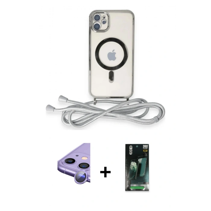 MARSİLYAN™- iPhone 11 Kılıf Eksen Özel Seri - Siyah 360 Mat Full Body Arka Koruyucu + Raze Metal Kamera Lens - MR