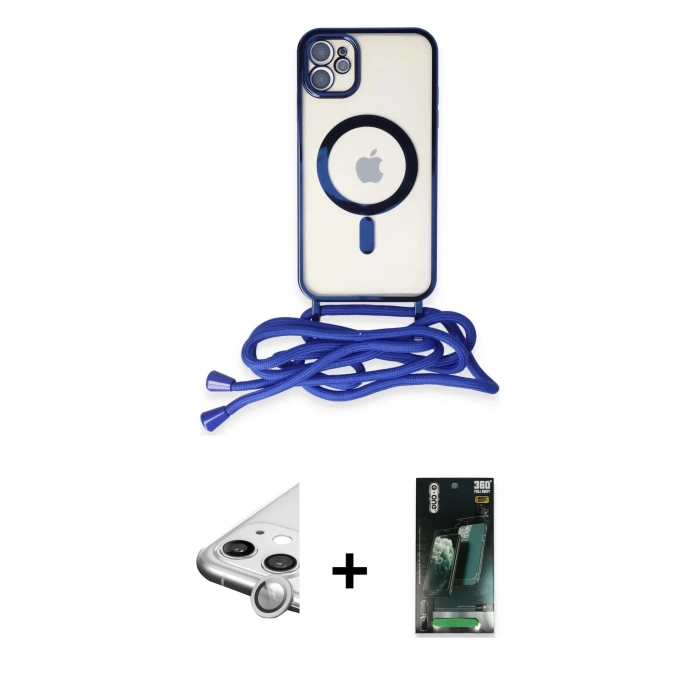 MARSİLYAN™- iPhone 11 Kılıf Eksen Özel Seri - Siyah 360 Mat Full Body Arka Koruyucu + Raze Metal Kamera Lens - GS