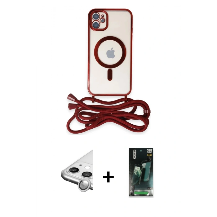 MARSİLYAN™- iPhone 11 Kılıf Eksen Özel Seri - Siyah 360 Mat Full Body Arka Koruyucu + Raze Metal Kamera Lens - GS