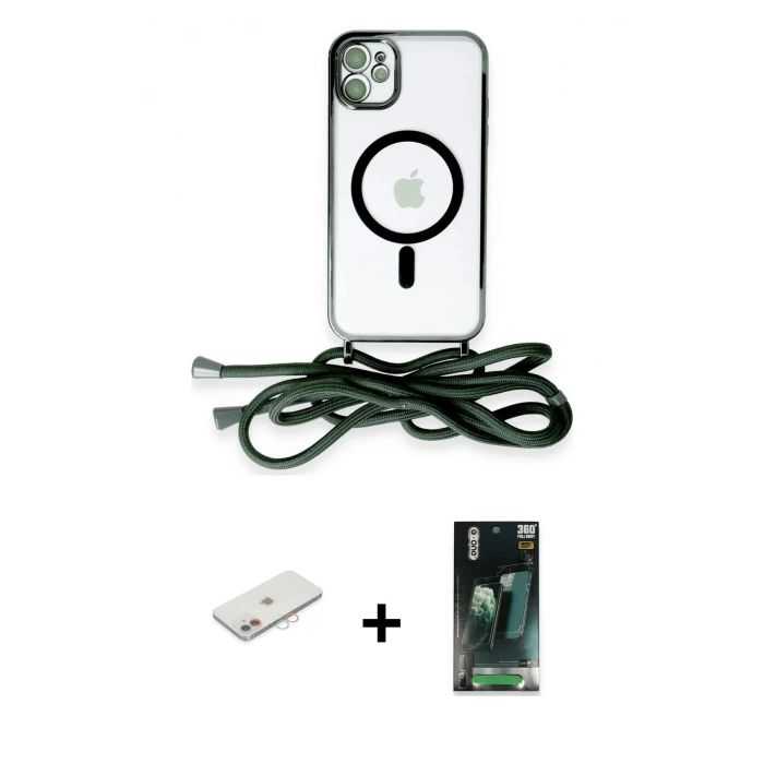 MARSİLYAN™- iPhone 11 Kılıf Eksen Özel Seri - Siyah 360 Mat Full Body Arka Koruyucu + Renkli Kamera Lens Koruma Cam - PE