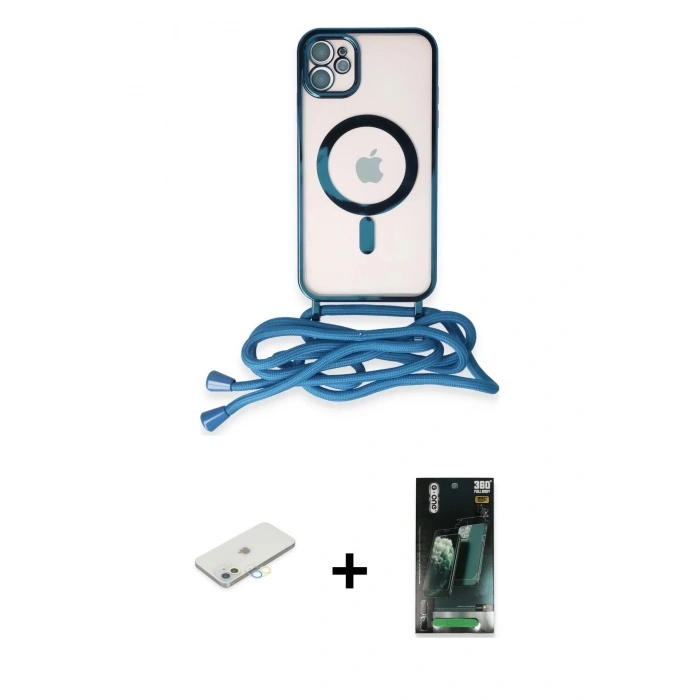 MARSİLYAN™- iPhone 11 Kılıf Eksen Özel Seri - Siyah 360 Mat Full Body Arka Koruyucu + Renkli Kamera Lens Koruma Cam - SI
