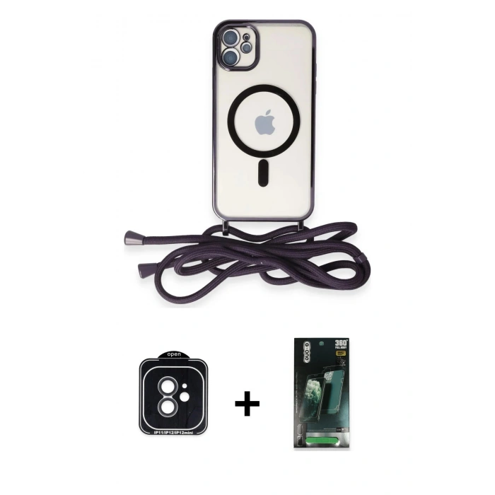 MARSİLYAN™- iPhone 11 Kılıf Eksen Özel Seri - Siyah 360 Mat Full Body Arka Koruyucu + PVD Metal Kamera Lens - SH