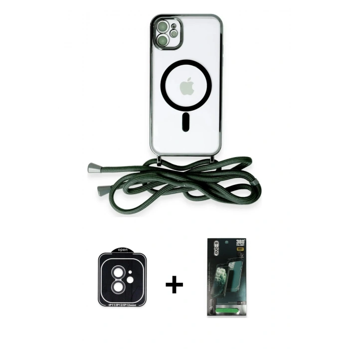 MARSİLYAN™- iPhone 11 Kılıf Eksen Özel Seri - Siyah 360 Mat Full Body Arka Koruyucu + PVD Metal Kamera Lens - SH