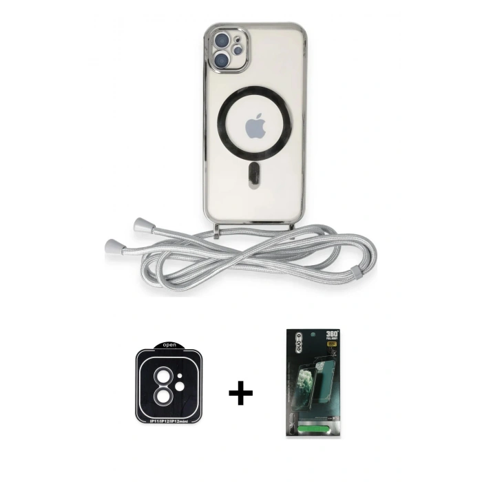 MARSİLYAN™- iPhone 11 Kılıf Eksen Özel Seri - Siyah 360 Mat Full Body Arka Koruyucu + PVD Metal Kamera Lens - SH