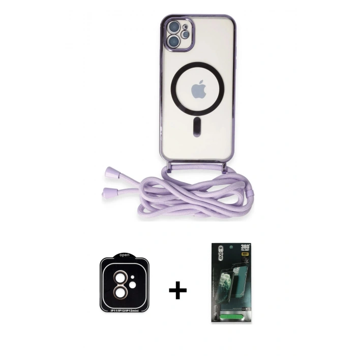 MARSİLYAN™- iPhone 11 Kılıf Eksen Özel Seri - Siyah 360 Mat Full Body Arka Koruyucu + Turuncu PVD Metal Kamera Lens