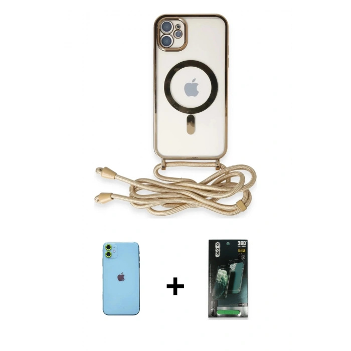 MARSİLYAN™- iPhone 11 Kılıf Eksen Özel Seri - Siyah 360 Mat Full Body Arka Koruyucu + Neon Fosforlu Kamera Lens - YL