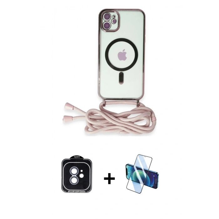 MARSİLYAN™- iPhone 11 Kılıf Eksen Özel Seri - Siyah 3D Antistatik Cam Ekran Koruyucu + PVD Metal Kamera Lens - MI