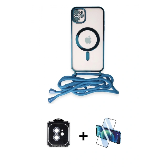 MARSİLYAN™- iPhone 11 Kılıf Eksen Özel Seri - Siyah 3D Antistatik Cam Ekran Koruyucu + PVD Metal Kamera Lens - MI