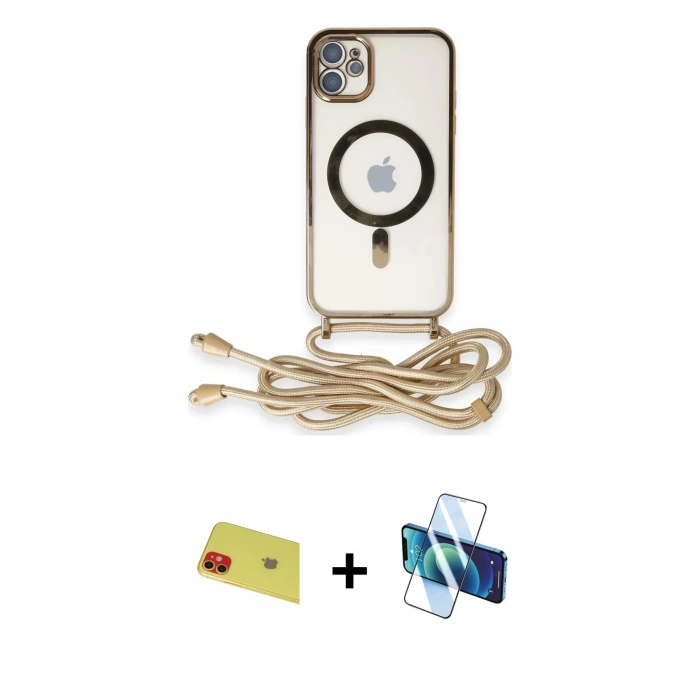 MARSİLYAN™- iPhone 11 Kılıf Eksen Özel Seri - Siyah 3D Antistatik Cam Ekran Koruyucu + Rainbow Kamera Lens Koruma Cam - KI