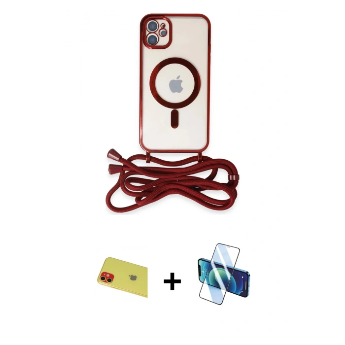 MARSİLYAN™- iPhone 11 Kılıf Eksen Özel Seri - Siyah 3D Antistatik Cam Ekran Koruyucu + Rainbow Kamera Lens Koruma Cam - KI