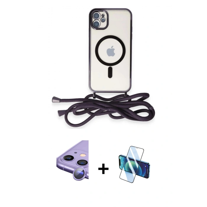 MARSİLYAN™- iPhone 11 Kılıf Eksen Özel Seri - Siyah 3D Antistatik Cam Ekran Koruyucu + Raze Metal Kamera Lens - MR